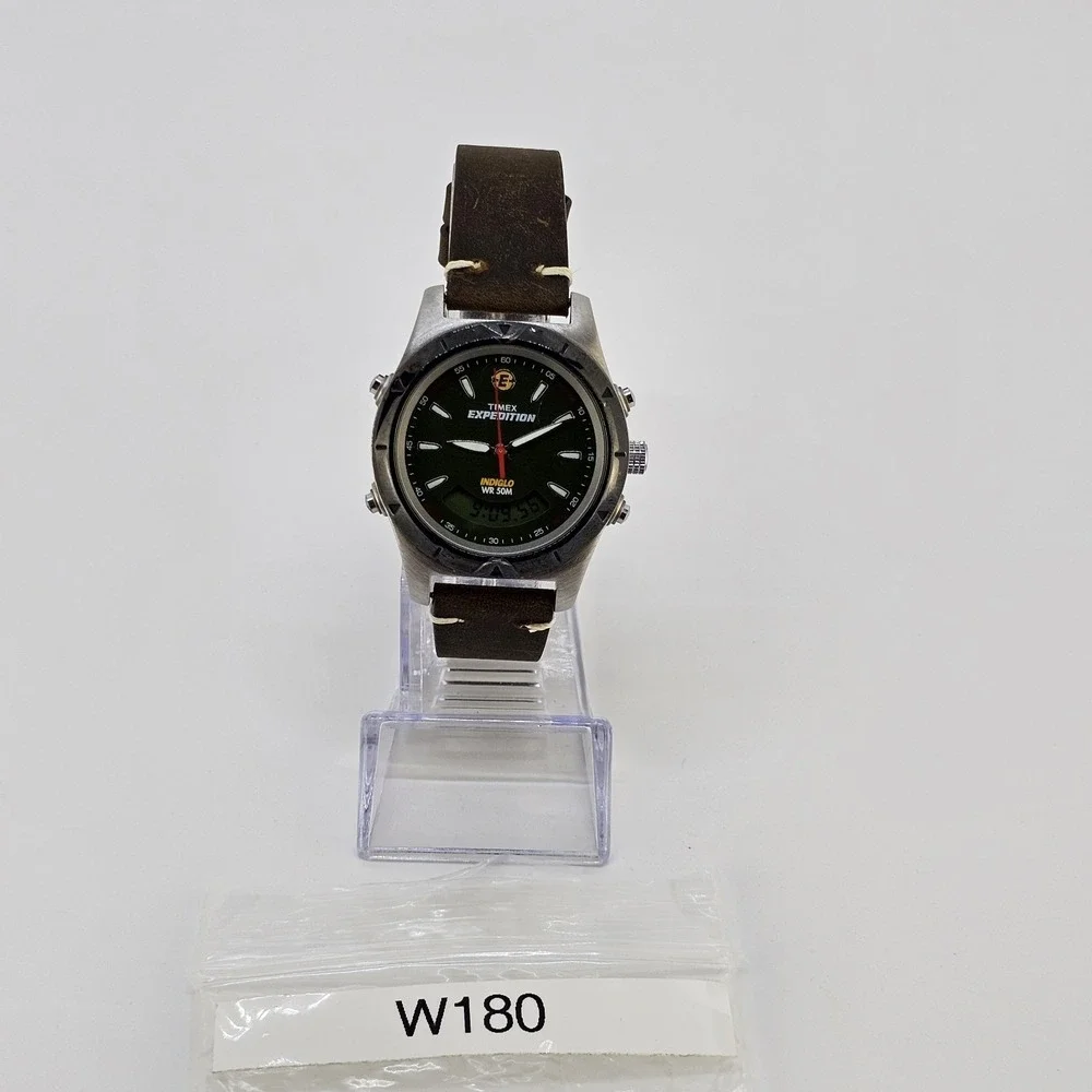Timex Expedition Ana Dig Men Watch 38MM NEW Dark Brown Leather Bands New Battery